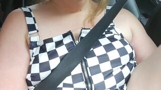 Public car riding bbw tit flash lovense vibrator on fat pussy