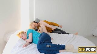 SISPORN. Teen blonde has sex with stepbro near her relaxed bf