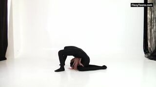Black latex and braids very hot Russian flexible teenie