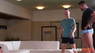Busty MILF and lovely teen banged by the pool