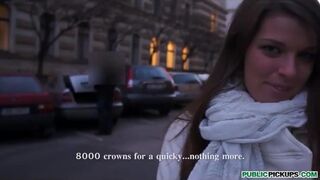 Beautiful big-tit brunette girl is fucked in public before work