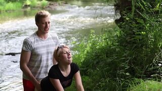 A slut Girl in Beautiful Nature has her Mouth Full of Sperm and is Happy / free