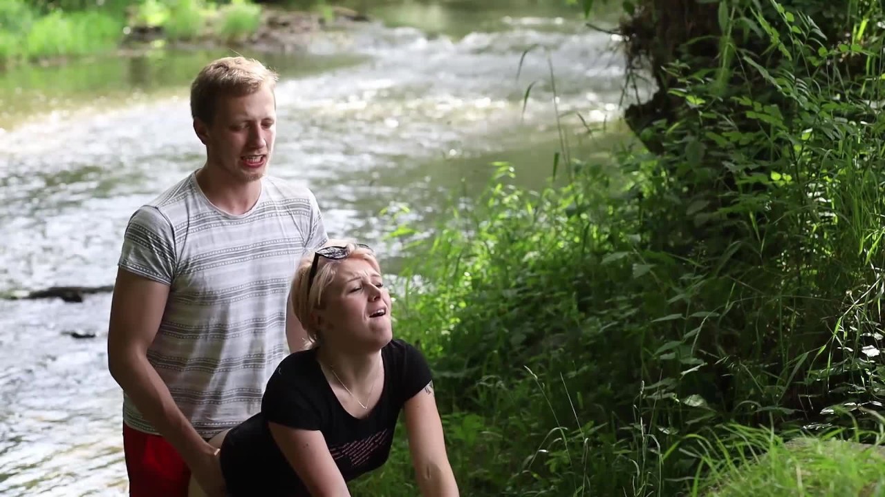 A slut Girl in Beautiful Nature has her Mouth Full of Sperm and is Happy / free